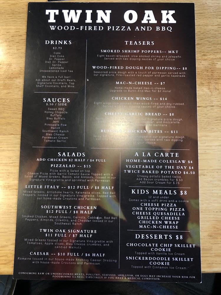 Twin Oak Wood Fired Pizza & BBQ Menu image 1