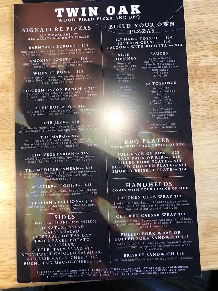 Twin Oak Wood Fired Pizza & BBQ Menu image 2